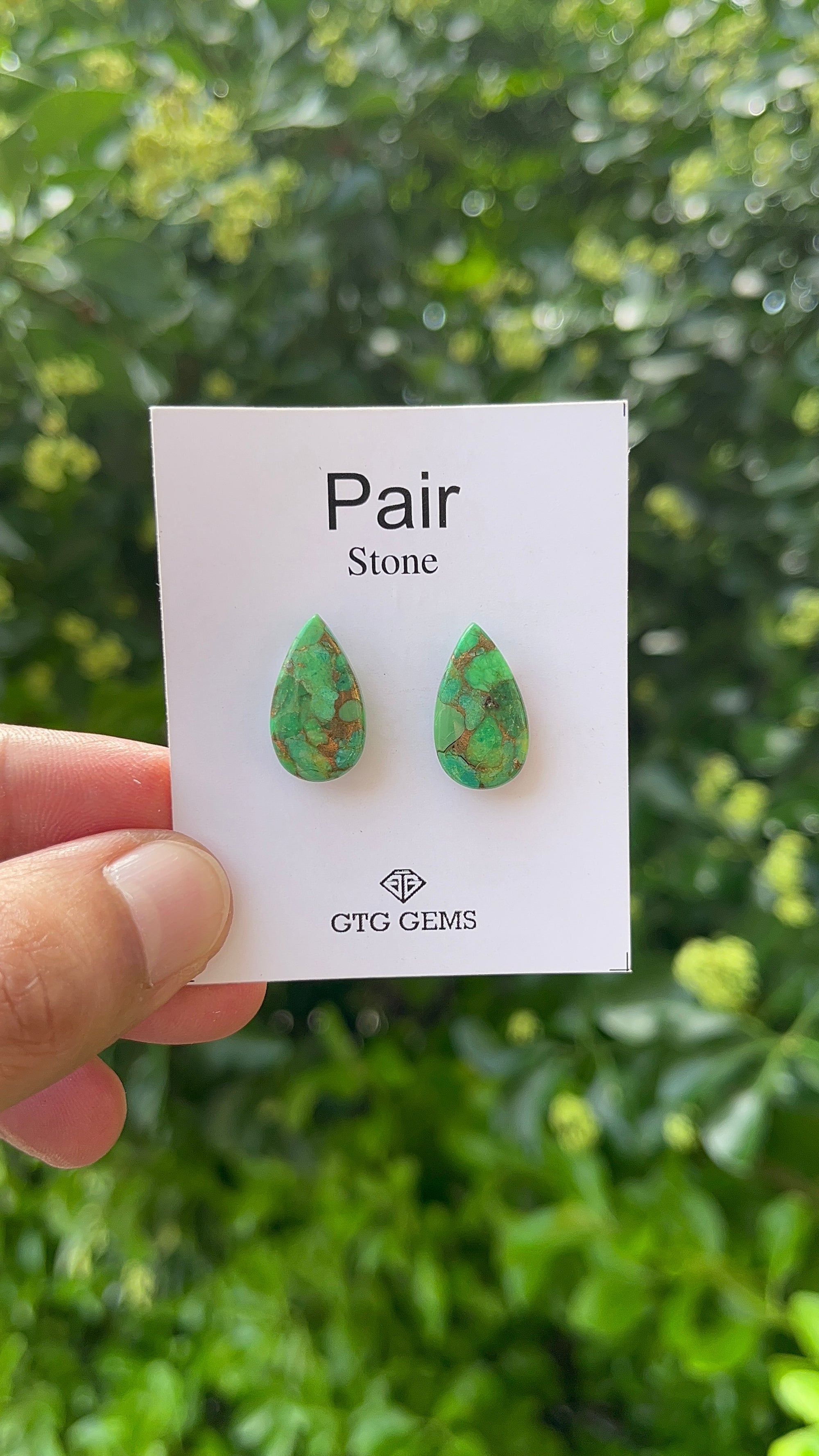 Green Copper Turquoise, Cabochon Matching Pair 18x10mm, Approximately 9.5 Carat (GTG-MGT-4)