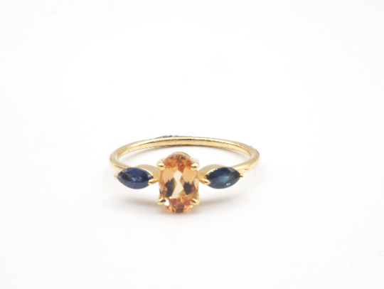 18K Yellow Gold Imperial Topaz and Blue Sapphire Rings