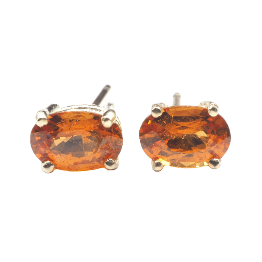 Spessartite Garnet Oval 6x4 mm Stud Earrings in 14K Rose Gold