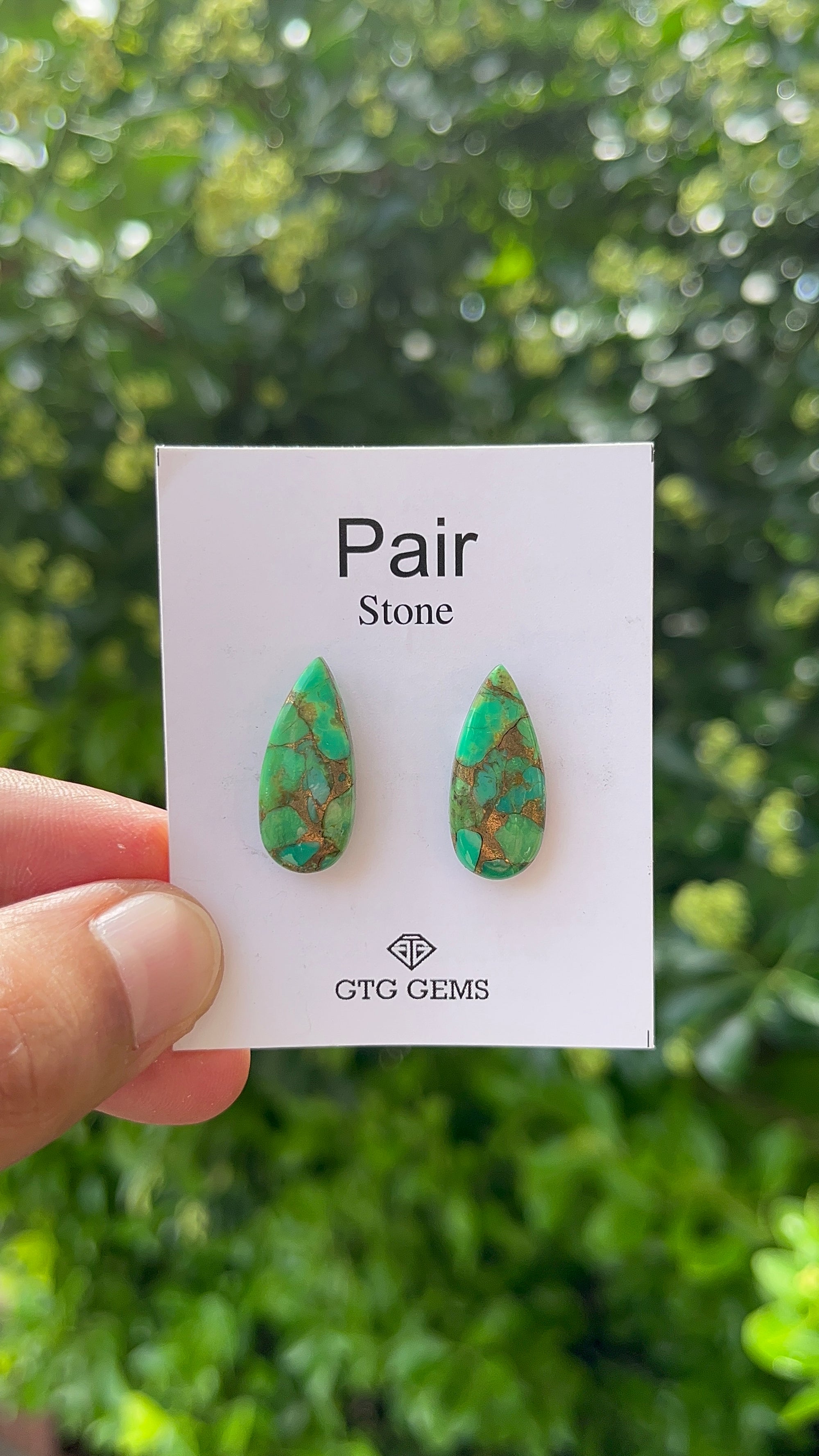 Green Copper Turquoise, Cabochon Matching Pair 23x10mm, Approximately 11 Carat (GTG-MGT-5)