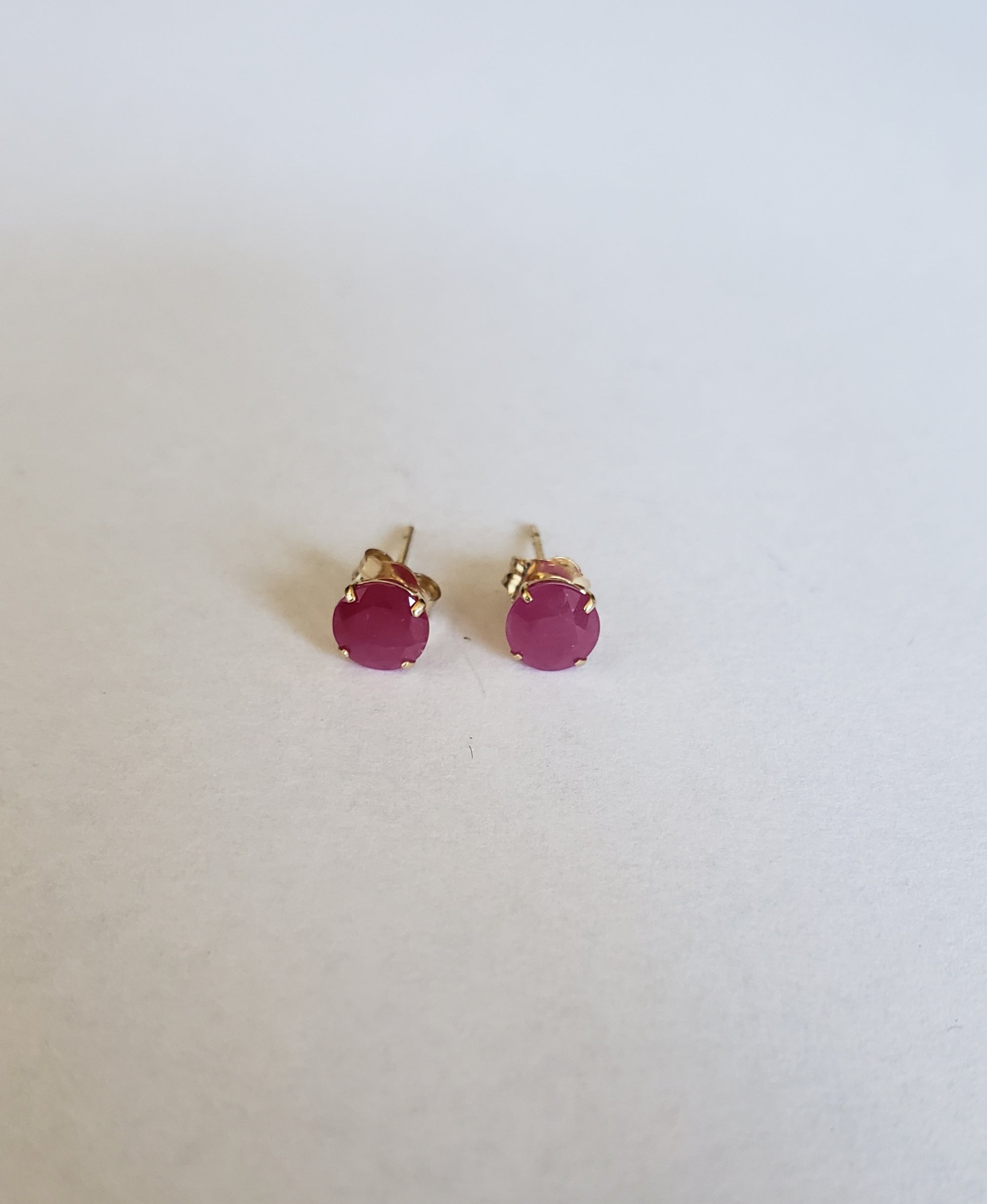 14K Yellow Gold Ruby 5mm Round Stud, Birthstone Stud, Ruby Earring