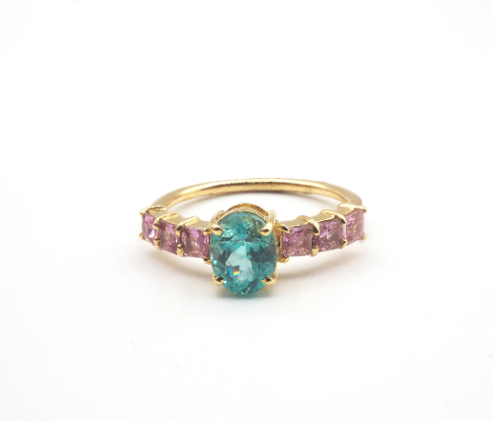 18K Yellow Gold Apatite and Pink Sapphire Ring