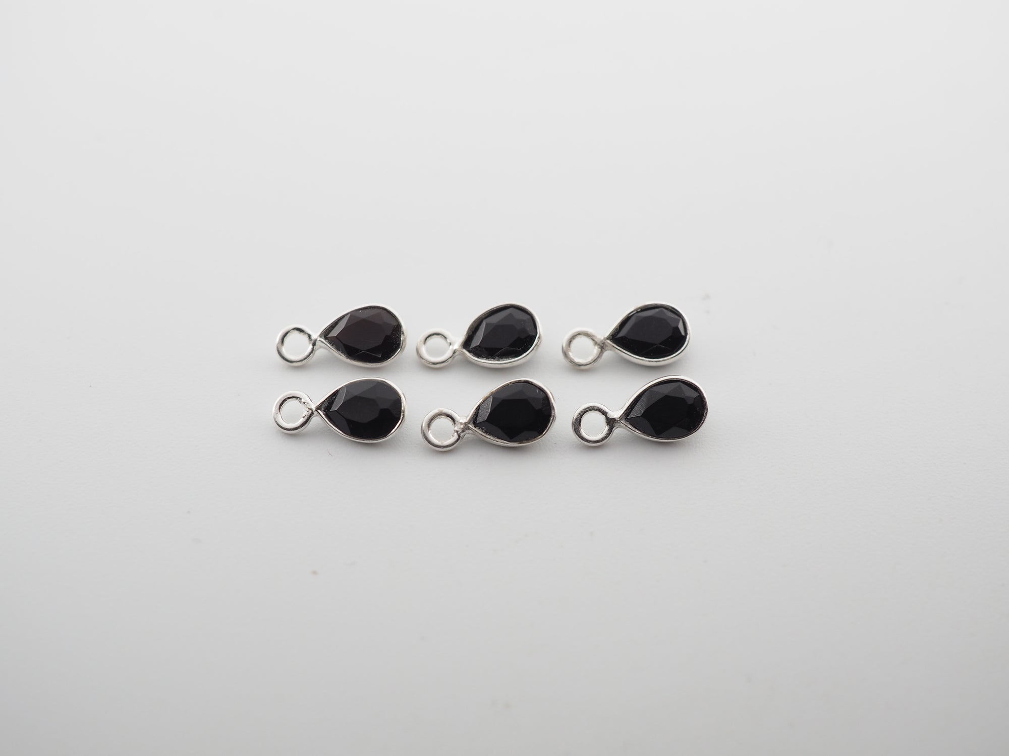 Black Onyx Silver Bezel 6x4mm, Single Connector, Black Onyx Charm