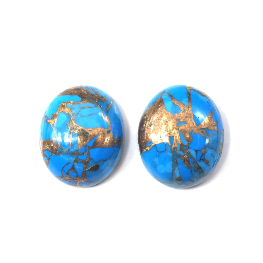 Blue Copper Turquoise Cabs Oval 12 x 10 mm Matching Pair Approximately 7.32 Carat