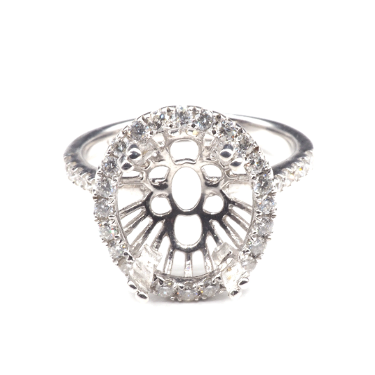 14K White Gold Ring Oval 11 x 9 mm With White Diamonds , Semi-Mount