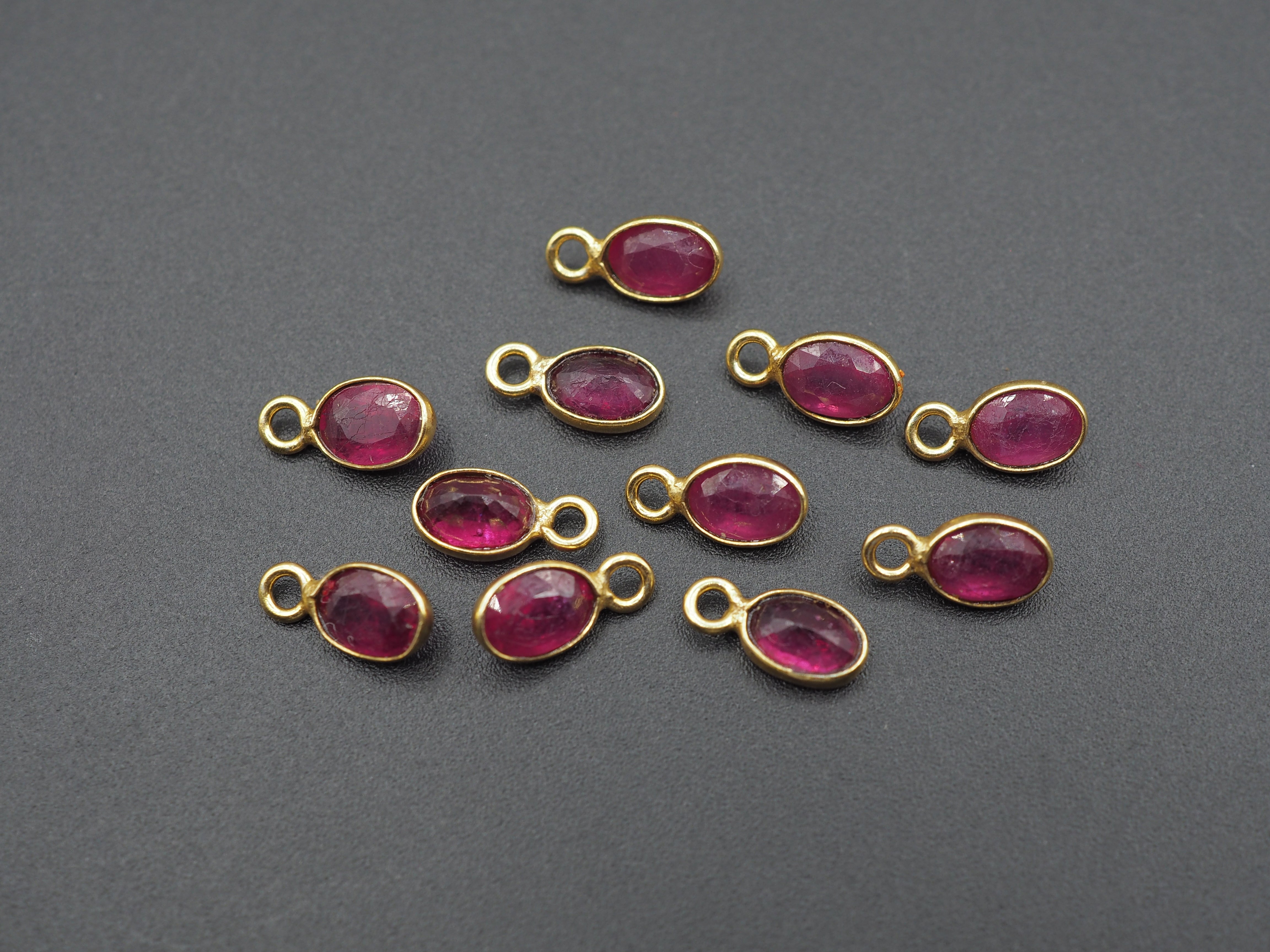 Ruby 18K Gold Filled Bezel 6x4 mm, Single Connector, Ruby Charm, 1 Pie ...