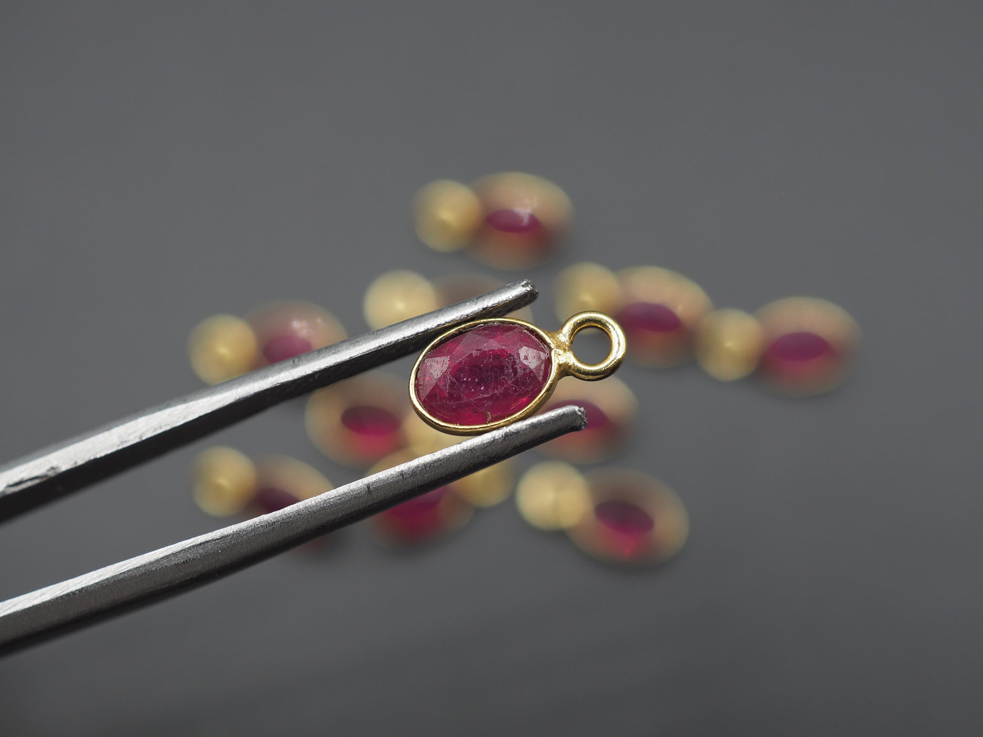 Ruby 18K Gold Filled Bezel 6x4 mm, Single Connector, Ruby Charm, 1 Piece