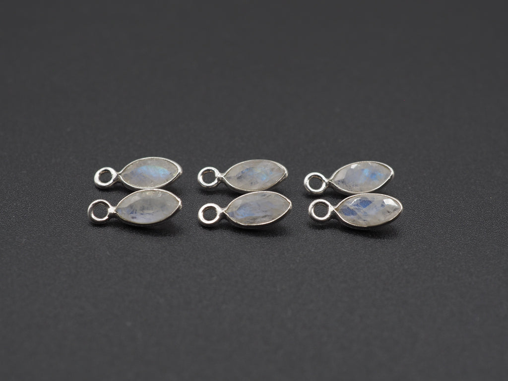 Rainbow Moonstone Silver Bezel 7x4 mm, Single Connector, Moonstone Connector, (GTG-SBM-11)