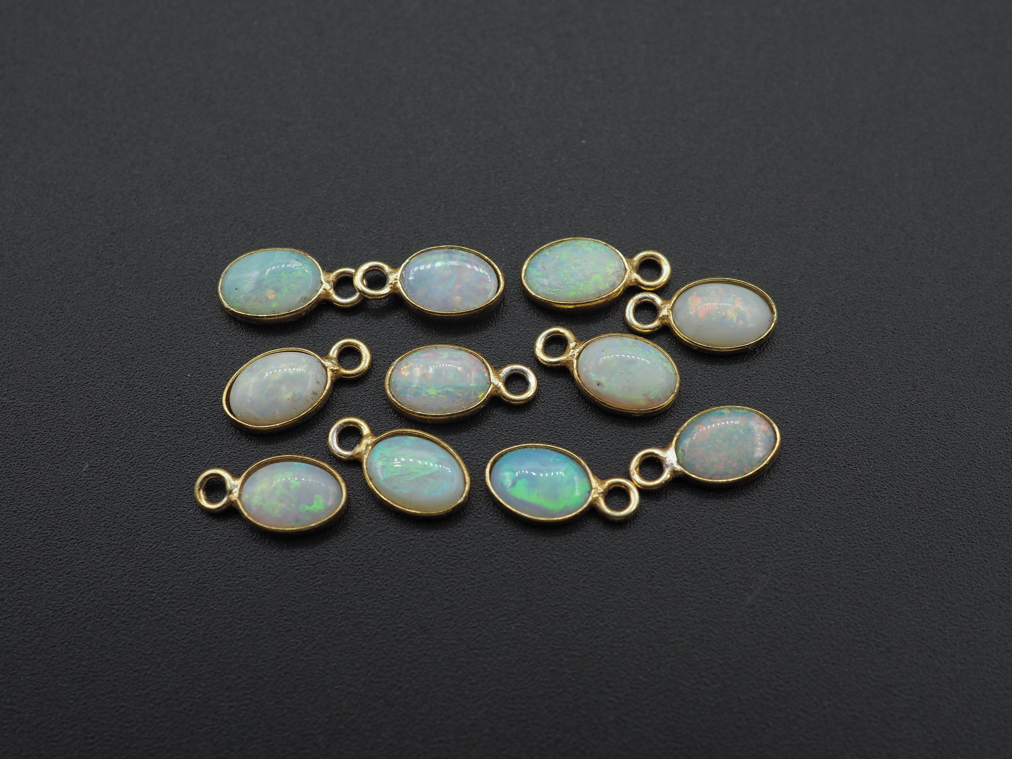 Australian Opal 18K Gold Filled Bezel 7x5 mm, Single Connector, Opal Charm, 1 Piece