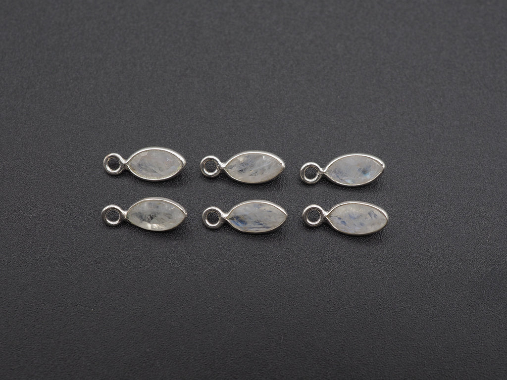 Rainbow Moonstone Silver Bezel 7x4 mm, Single Connector, Moonstone Connector, (GTG-SBM-11)