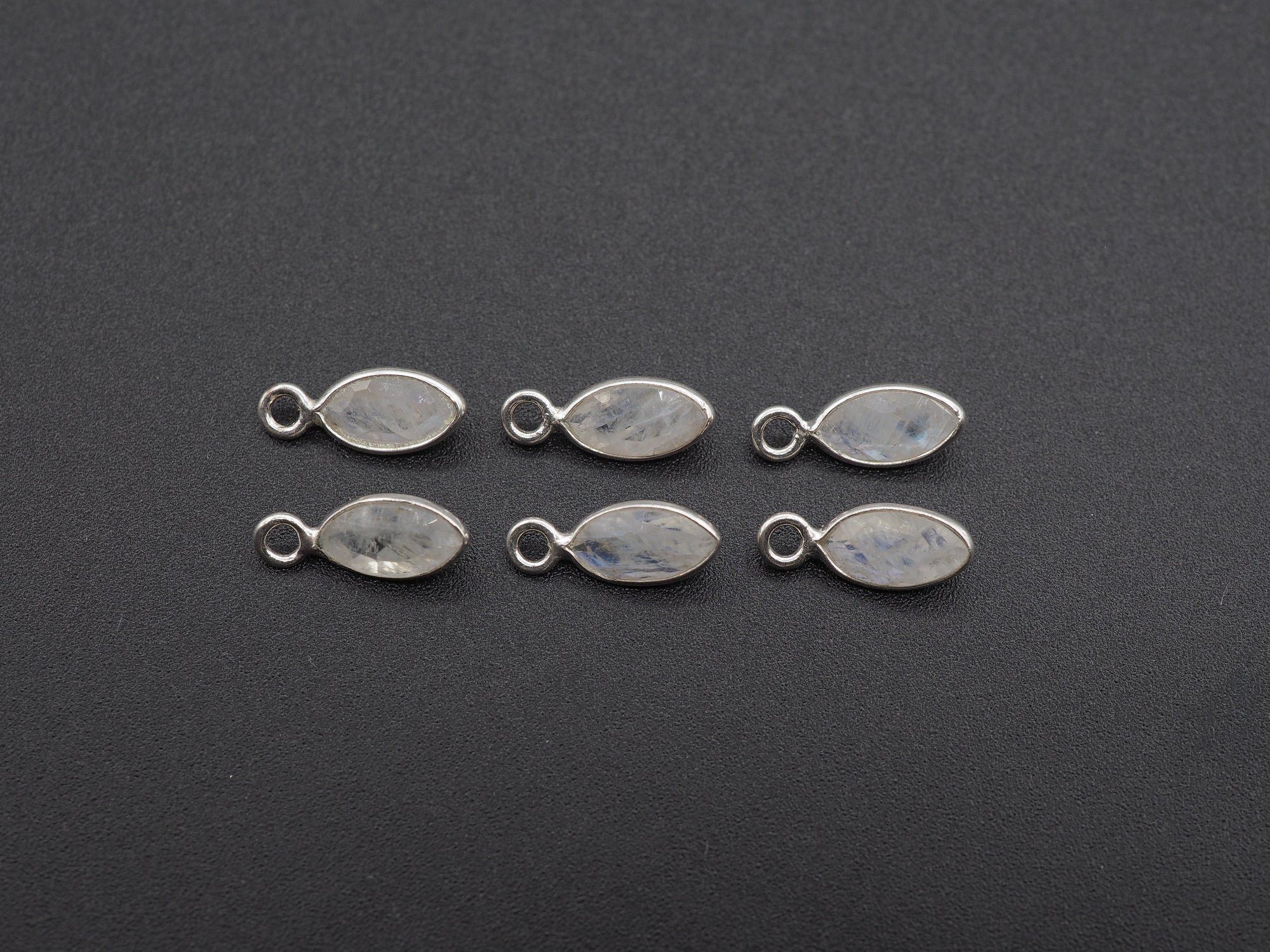 Rainbow Moonstone Silver Bezel 7x4 mm, Single Connector, Moonstone Connector, (GTG-SBM-11)