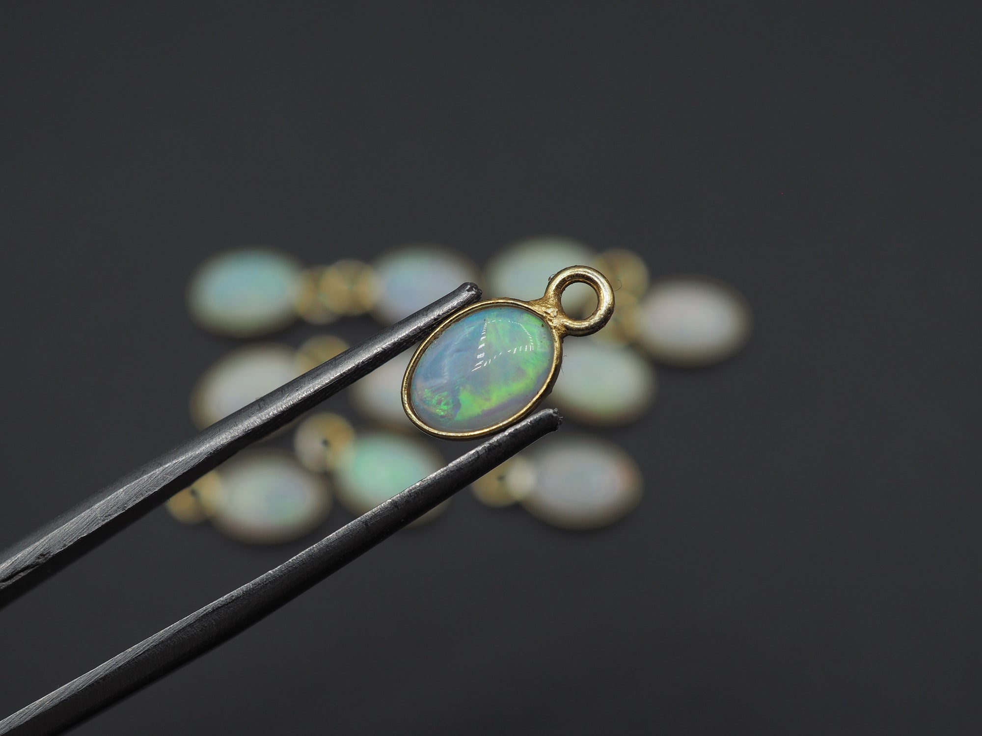 Australian Opal 18K Gold Filled Bezel 7x5 mm, Single Connector, Opal Charm, 1 Piece
