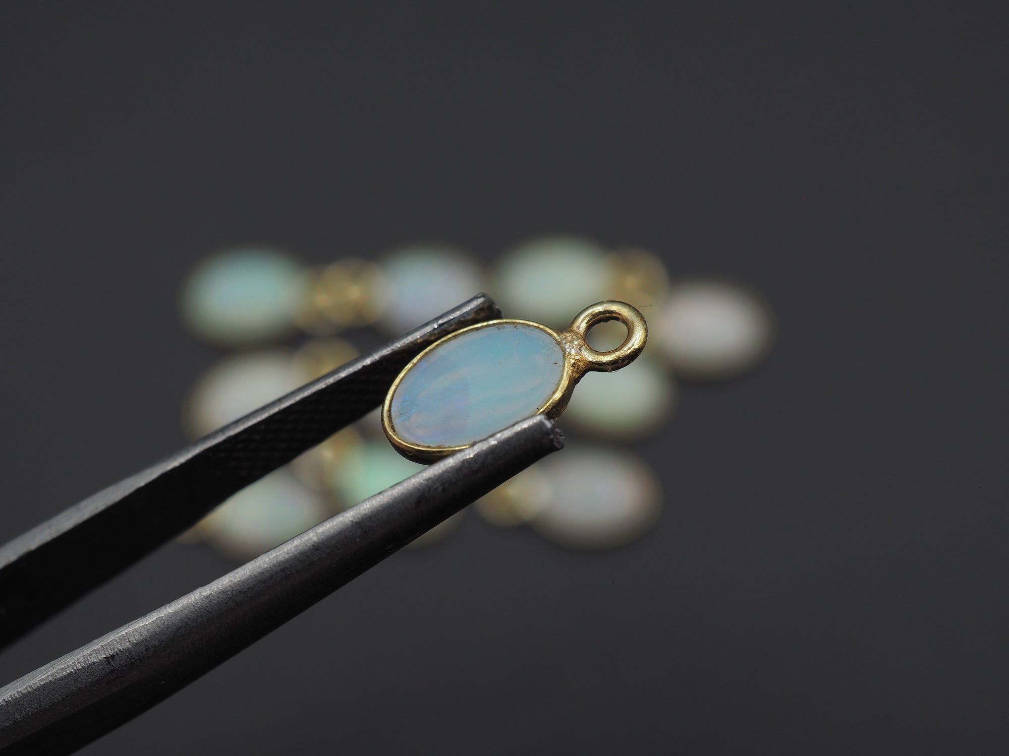 Australian Opal 18K Gold Filled Bezel 7x5 mm, Single Connector, Opal Charm, 1 Piece