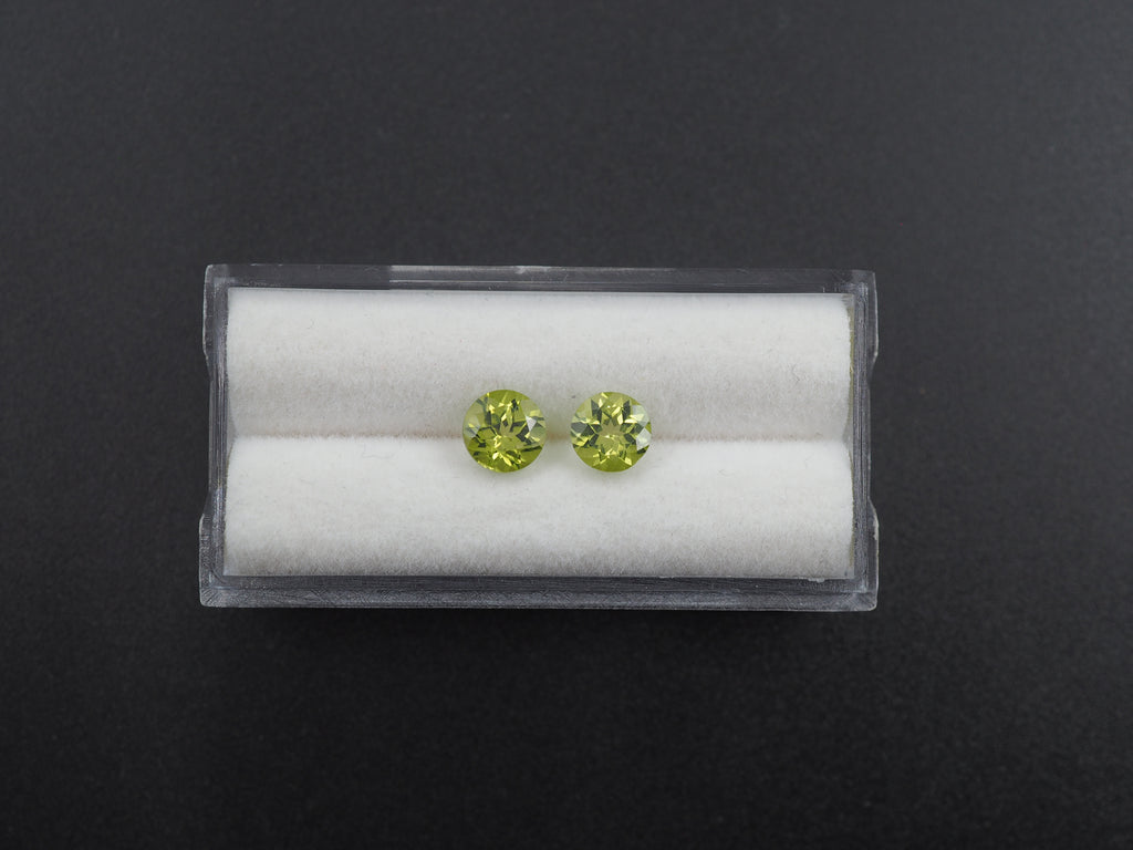 Peridot  Faceted Round Shape 6 mm Matching Pair Approximately 1.60 Carat