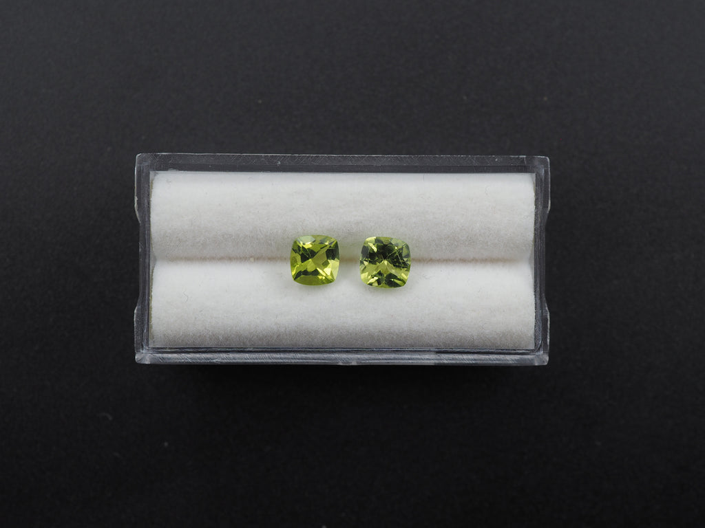 Peridot  Faceted Square Shape 6x6 mm Matching Pair Approximately 1.80 Carat