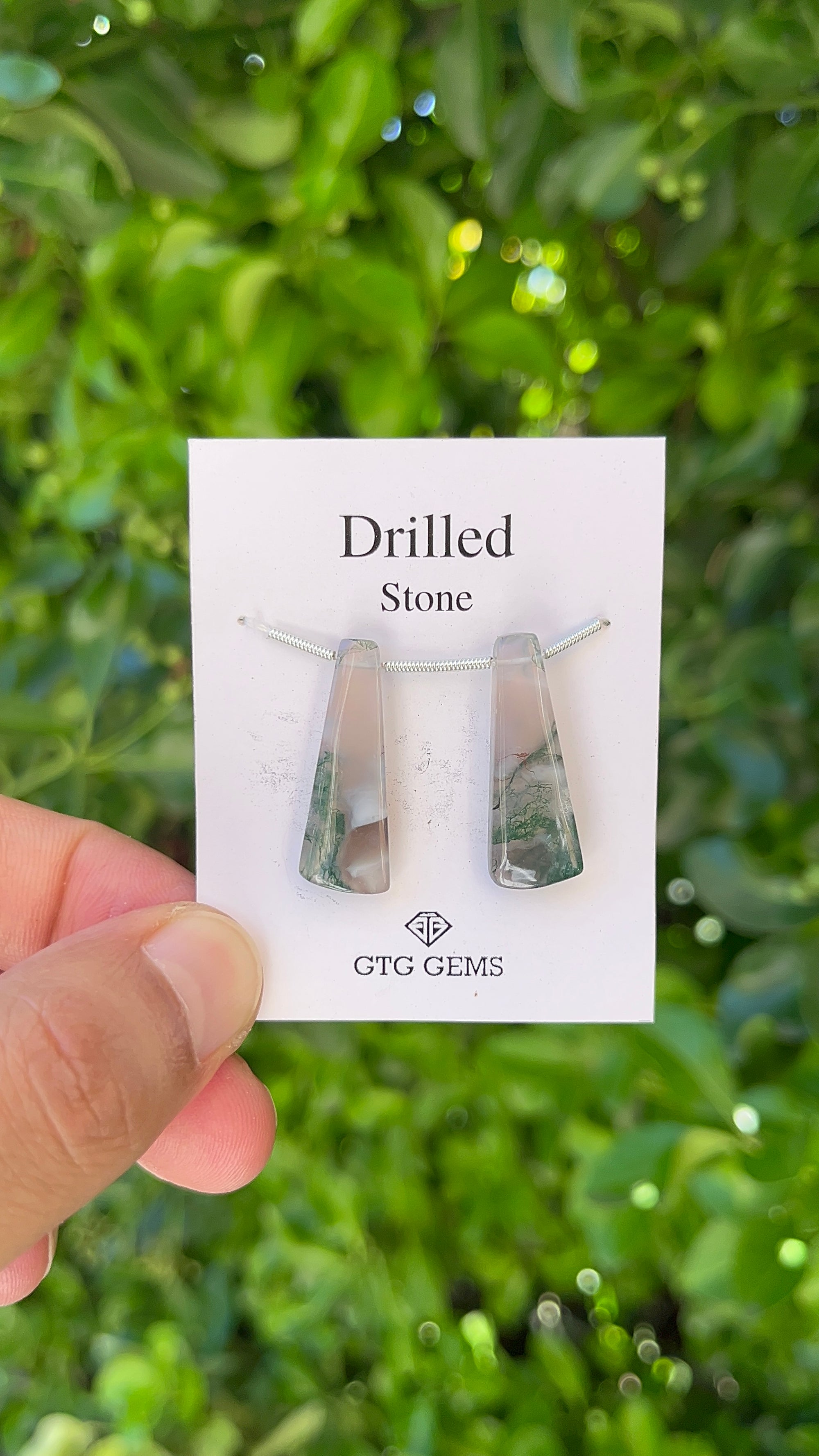 Natural Moss Agate Drilled 27x10 mm