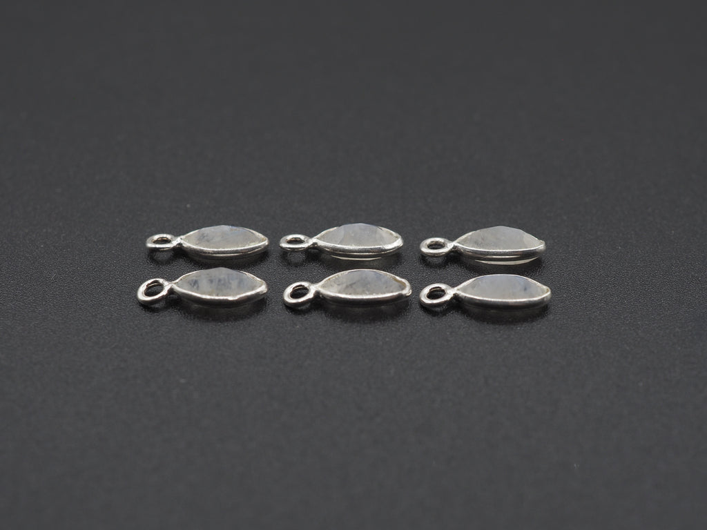 Rainbow Moonstone Silver Bezel 7x4 mm, Single Connector, Moonstone Connector, (GTG-SBM-11)