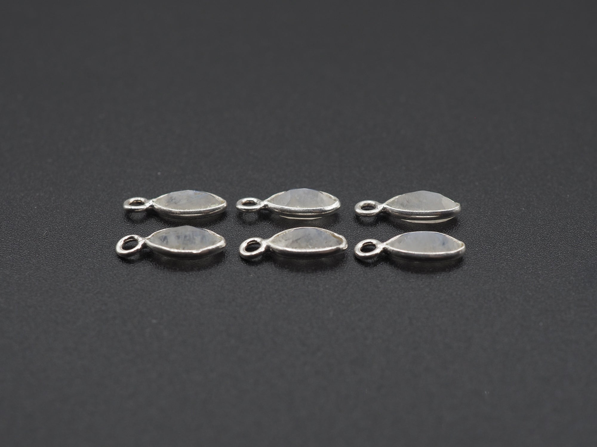 Rainbow Moonstone Silver Bezel 7x4 mm, Single Connector, Moonstone Connector, (GTG-SBM-11)