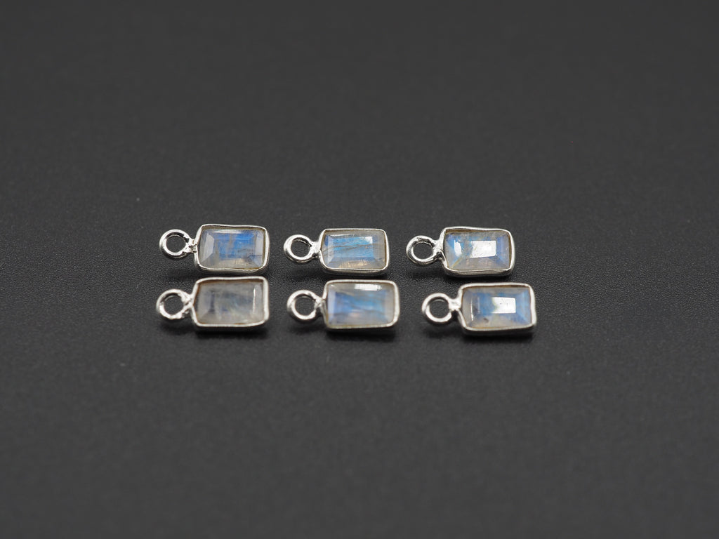 Rainbow Moonstone Silver Bezel 6x4 mm, Single Connector, Moonstone Connector, (GTG-SBM-10)
