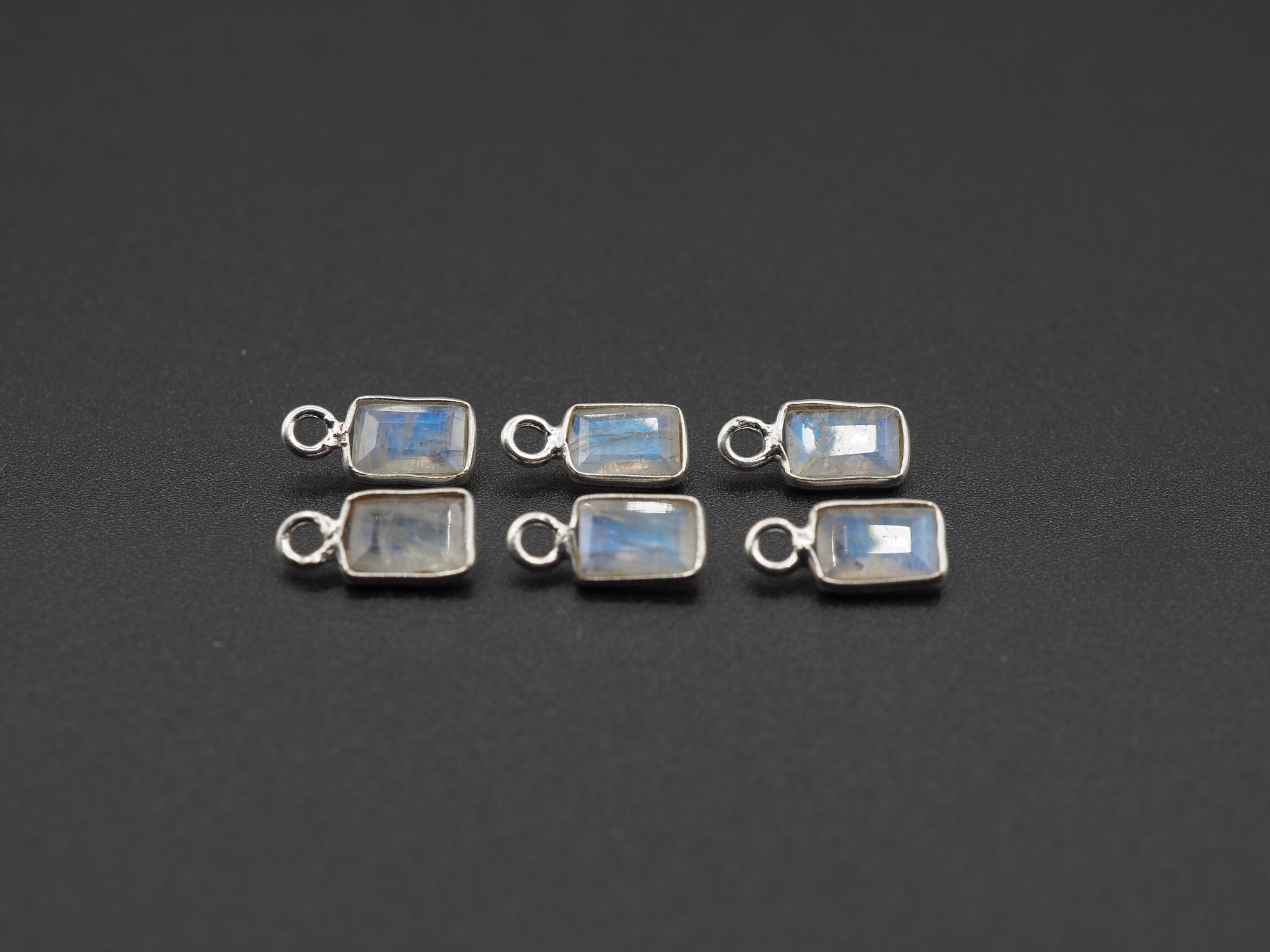 Rainbow Moonstone Silver Bezel 6x4 mm, Single Connector, Moonstone Connector, (GTG-SBM-10)
