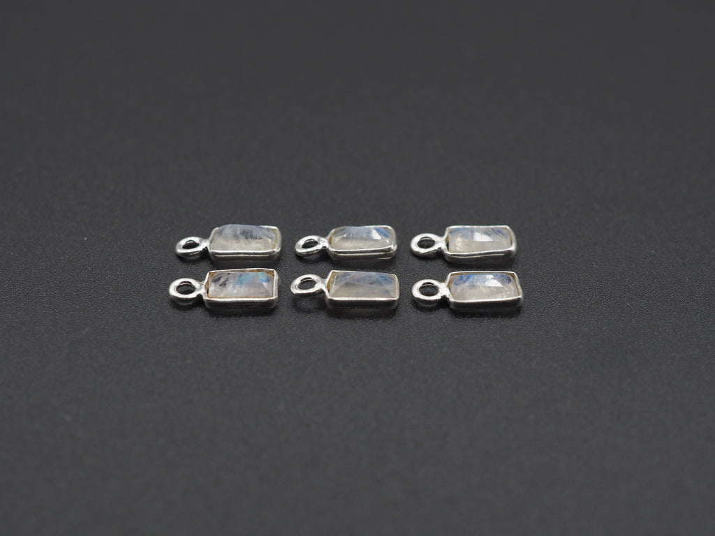 Rainbow Moonstone Silver Bezel 6x4 mm, Single Connector, Moonstone Connector, (GTG-SBM-10)