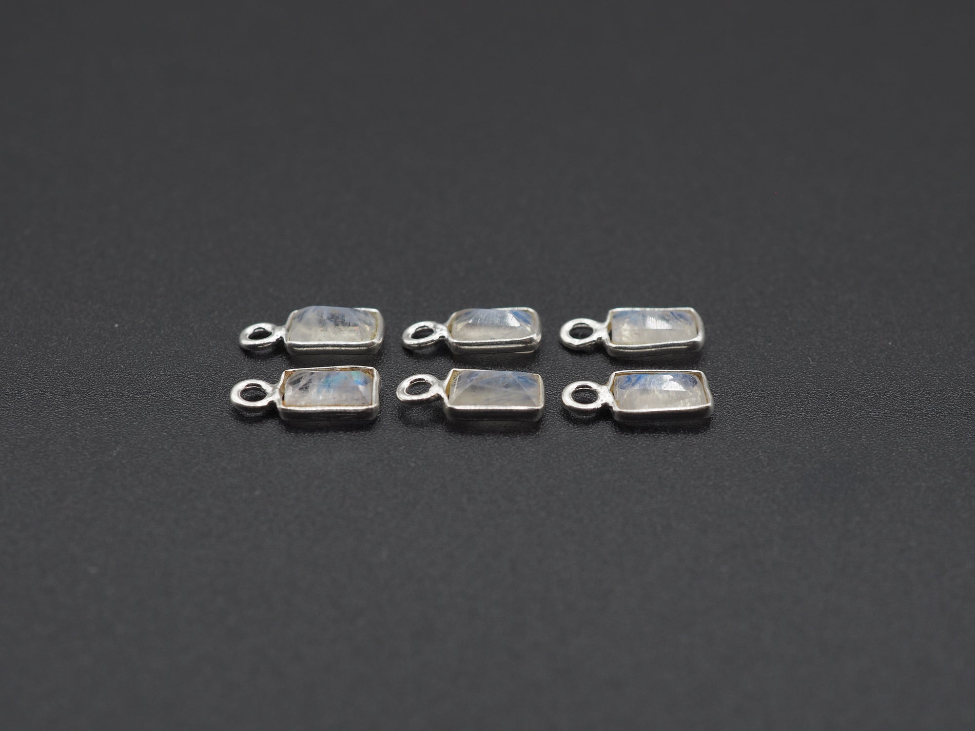 Rainbow Moonstone Silver Bezel 6x4 mm, Single Connector, Moonstone Connector, (GTG-SBM-10)