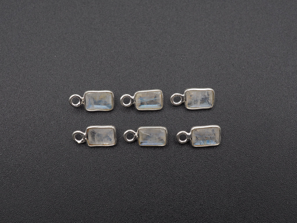 Rainbow Moonstone Silver Bezel 6x4 mm, Single Connector, Moonstone Connector, (GTG-SBM-10)