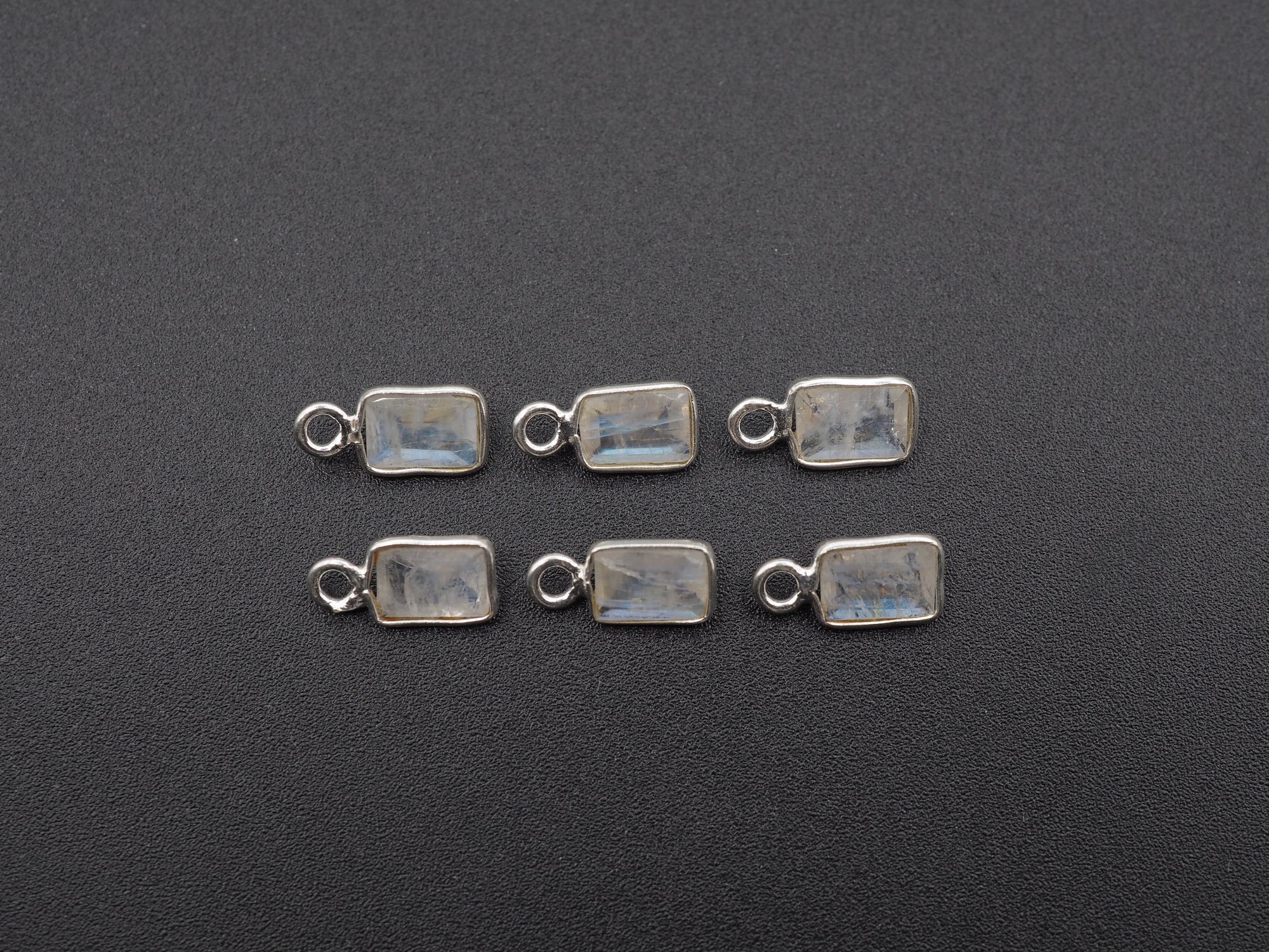 Rainbow Moonstone Silver Bezel 6x4 mm, Single Connector, Moonstone Connector, (GTG-SBM-10)