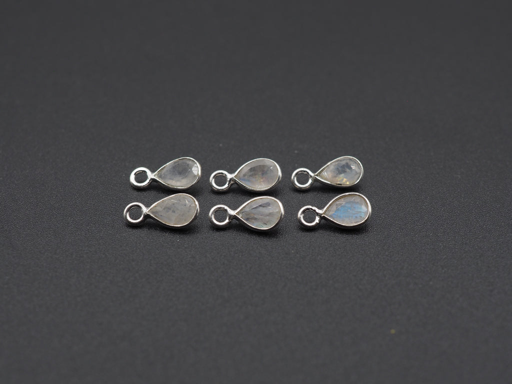 Rainbow Moonstone Silver Bezel 6x4 mm, Single Connector, Moonstone Connector, (GTG-SBM-7)