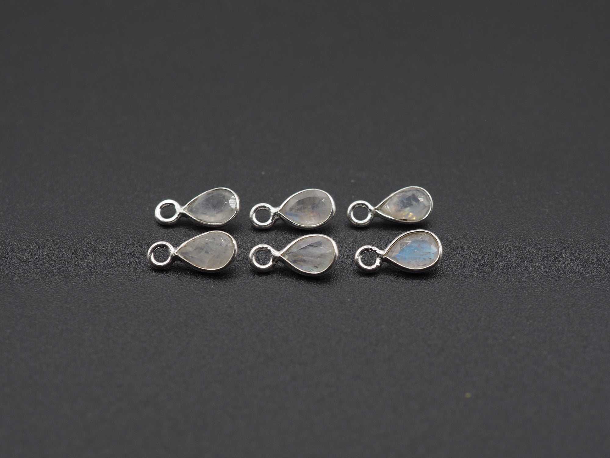 Rainbow Moonstone Silver Bezel 6x4 mm, Single Connector, Moonstone Connector, (GTG-SBM-7)