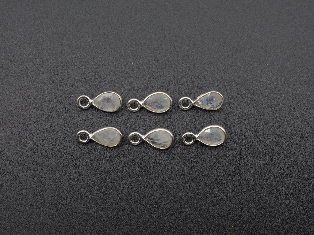 Rainbow Moonstone Silver Bezel 6x4 mm, Single Connector, Moonstone Connector, (GTG-SBM-7)