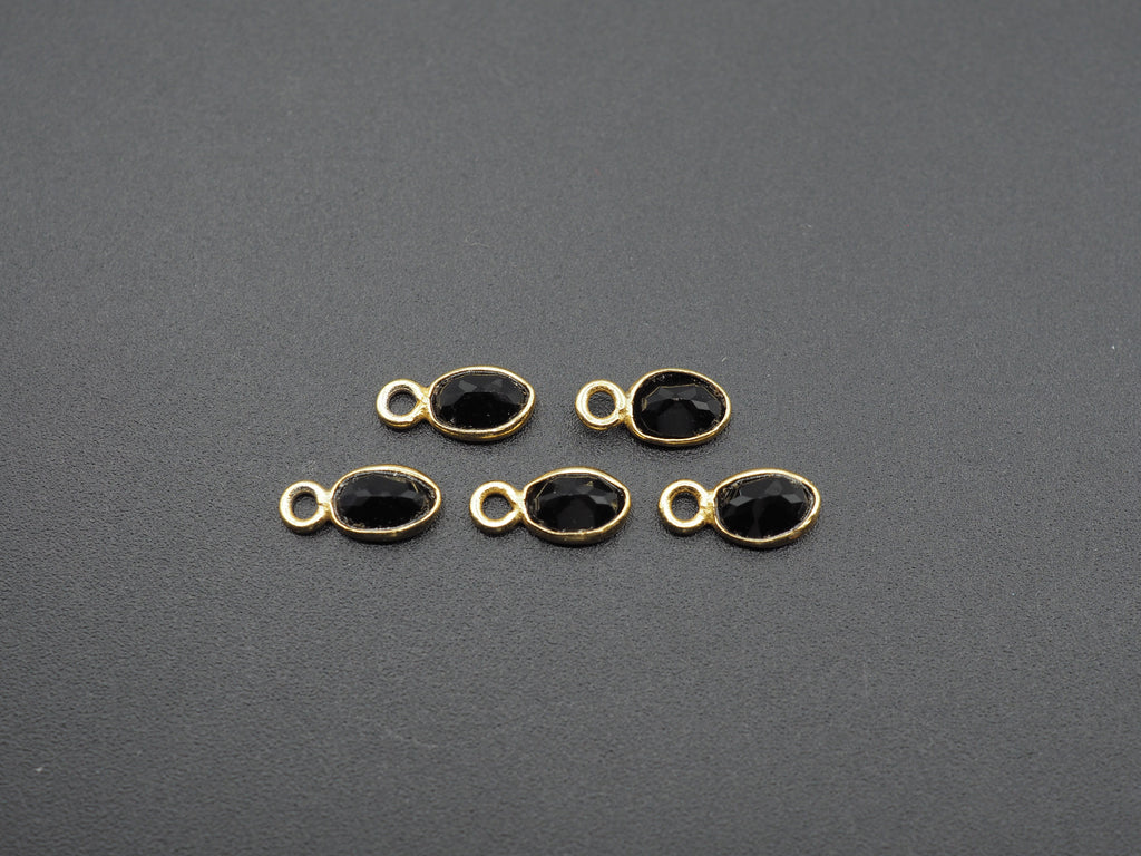 Black Onyx 18K Gold Filled Bezel 6x4 mm, Single Connector, Onyx Charm