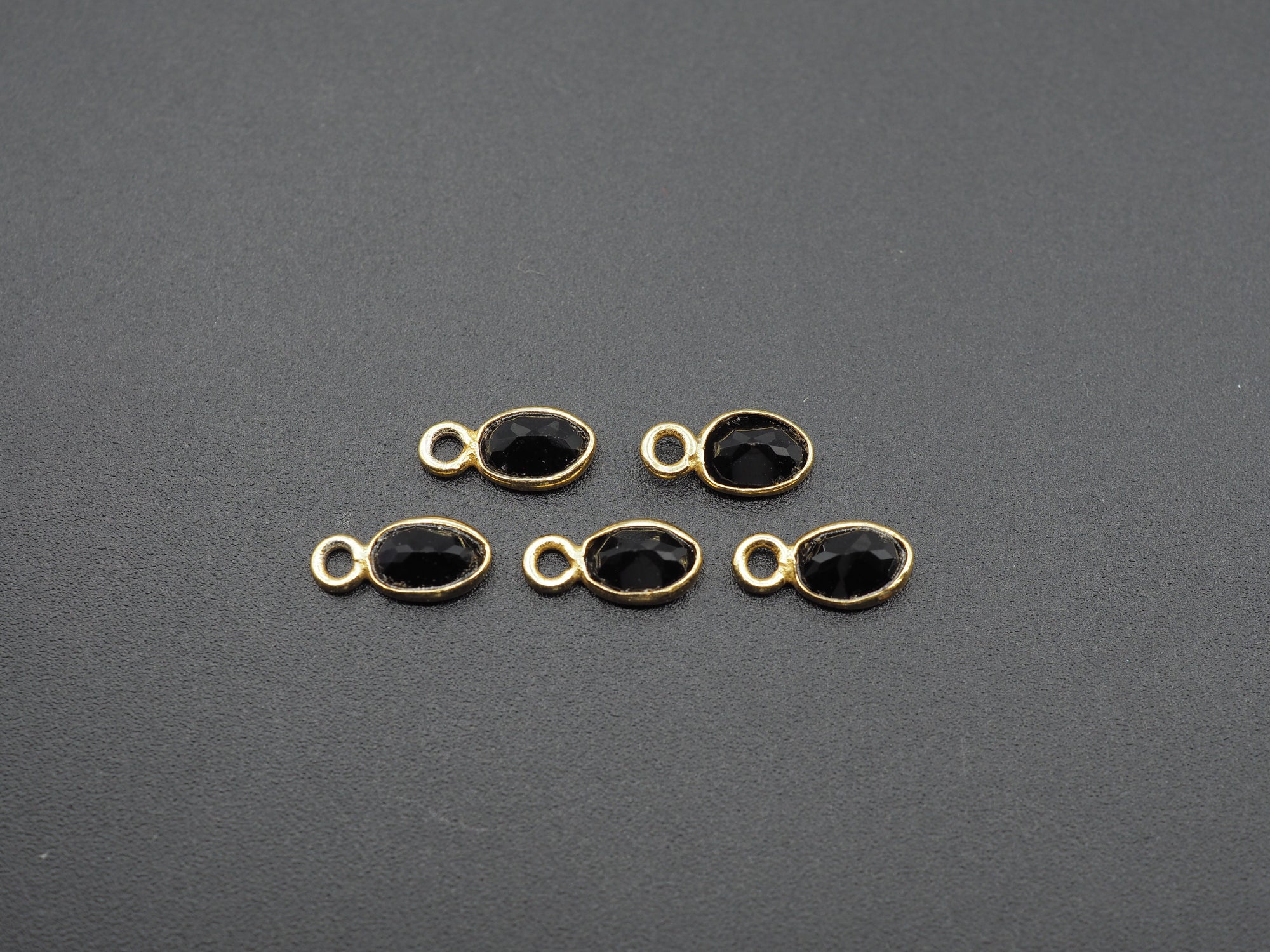 Black Onyx 18K Gold Filled Bezel 6x4 mm, Single Connector, Onyx Charm