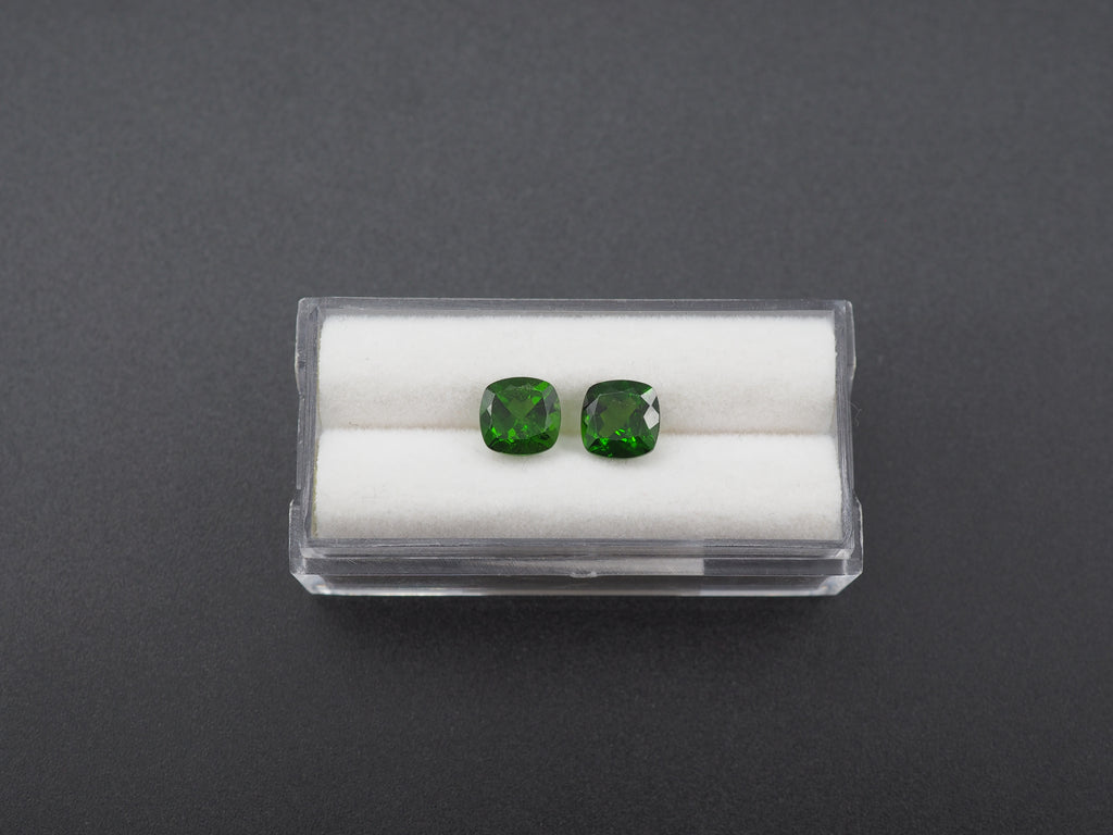 Chrome Diopside Faceted Cushion Square Shape 7mm Matching Pair Approximately 3.02 Carat