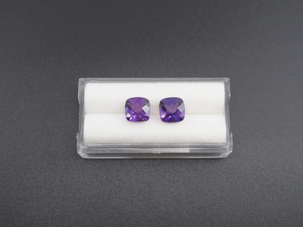 Faceted Amethyst Cushion Square 8mm Matching Pair Approximately 3.66 Carat