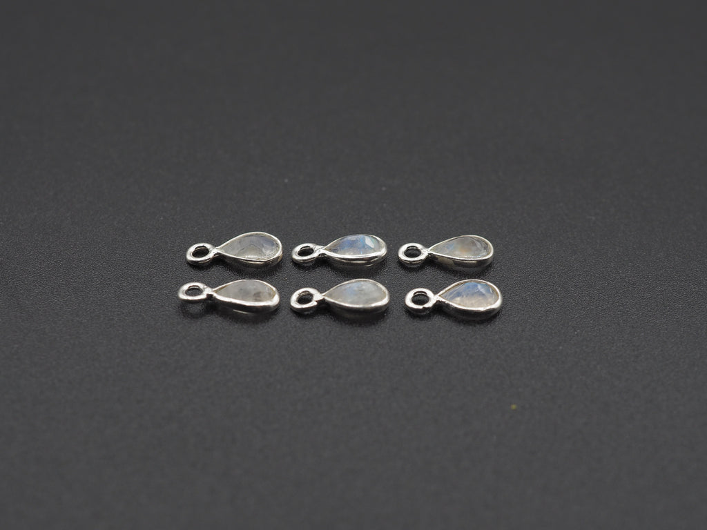 Rainbow Moonstone Silver Bezel 6x4 mm, Single Connector, Moonstone Connector, (GTG-SBM-7)