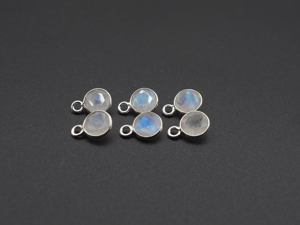 Rainbow Moonstone Silver Bezel 6 mm, Single Connector, Moonstone Connector, (GTG-SBM-8)