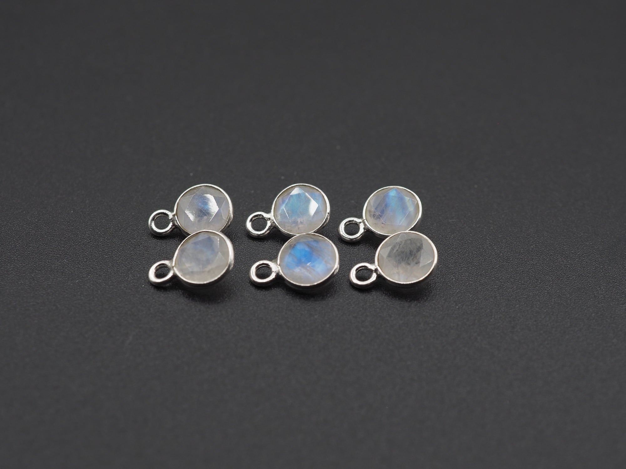 Rainbow Moonstone Silver Bezel 6 mm, Single Connector, Moonstone Connector, (GTG-SBM-8)