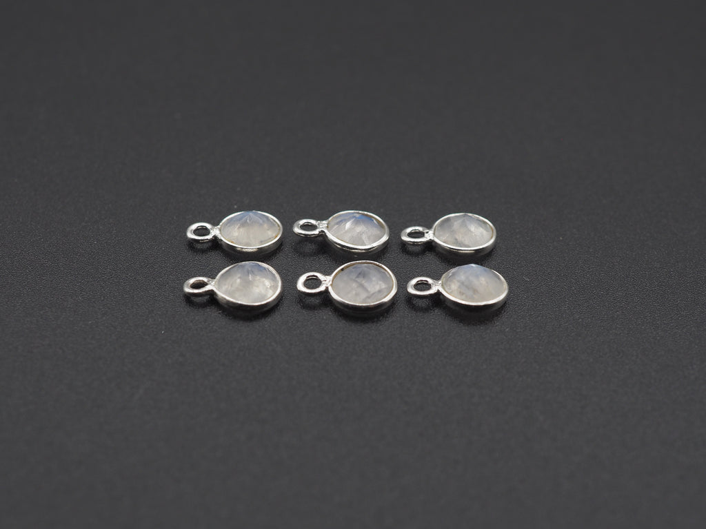 Rainbow Moonstone Silver Bezel 6 mm, Single Connector, Moonstone Connector, (GTG-SBM-8)
