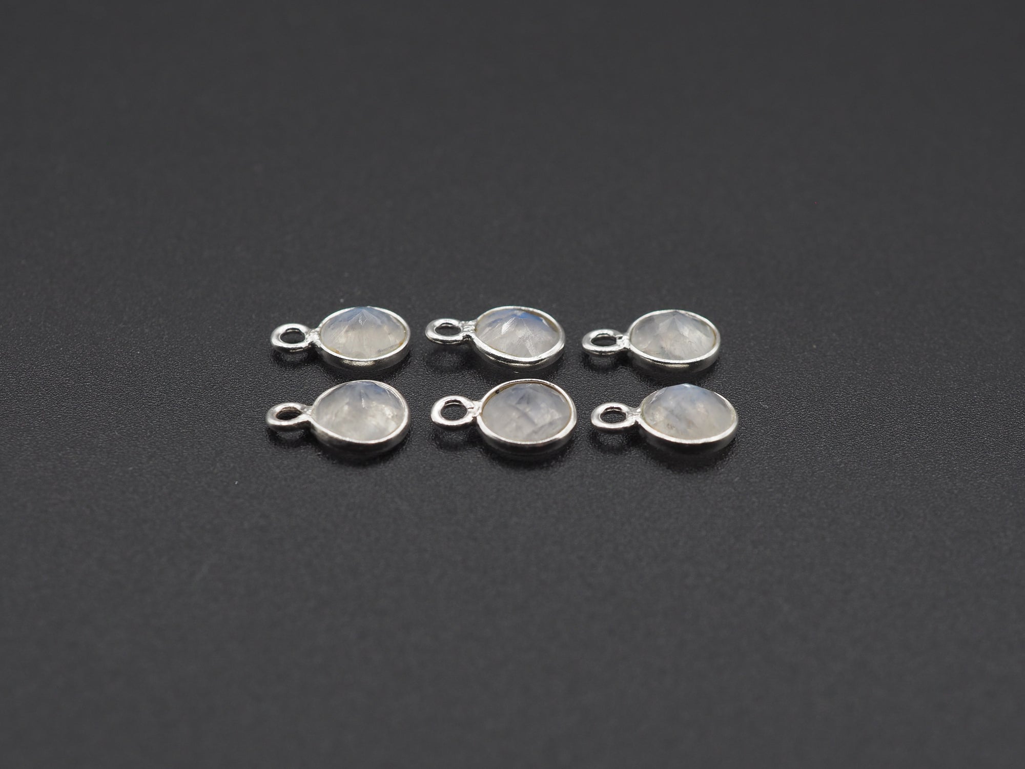 Rainbow Moonstone Silver Bezel 6 mm, Single Connector, Moonstone Connector, (GTG-SBM-8)