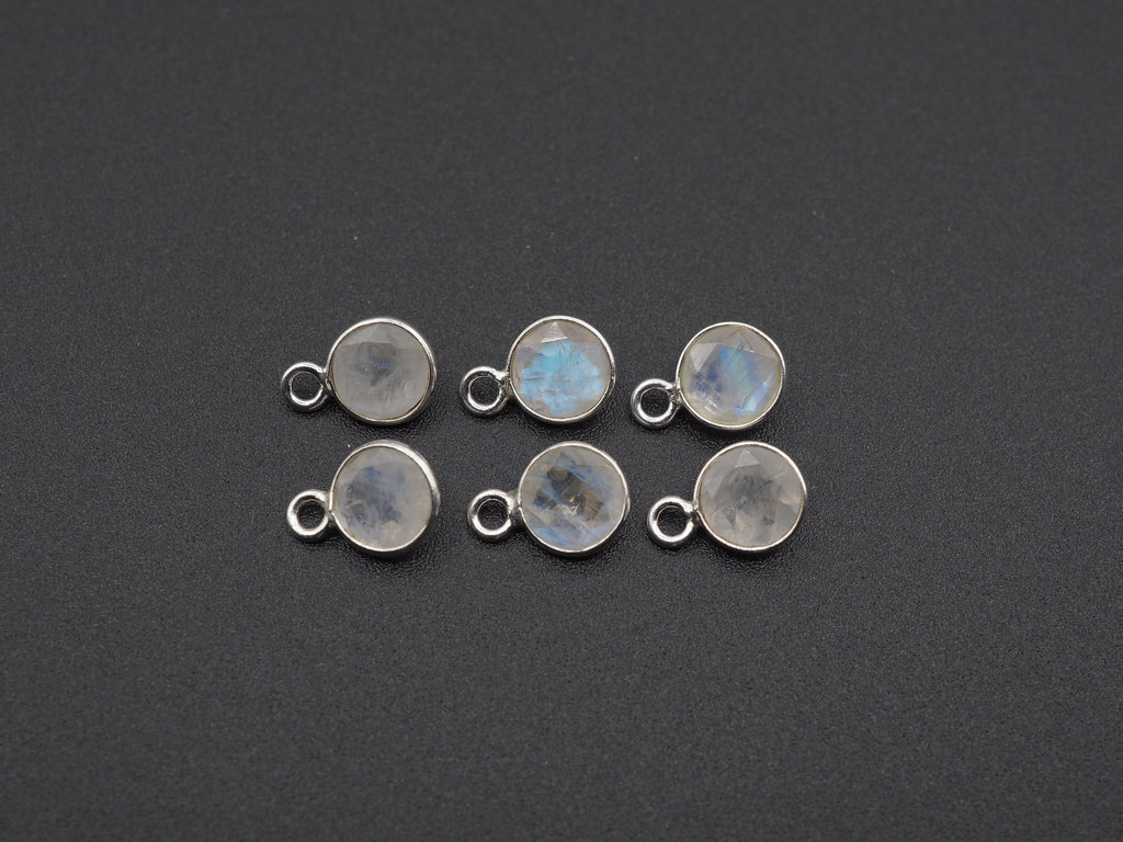 Rainbow Moonstone Silver Bezel 6 mm, Single Connector, Moonstone Connector, (GTG-SBM-8)