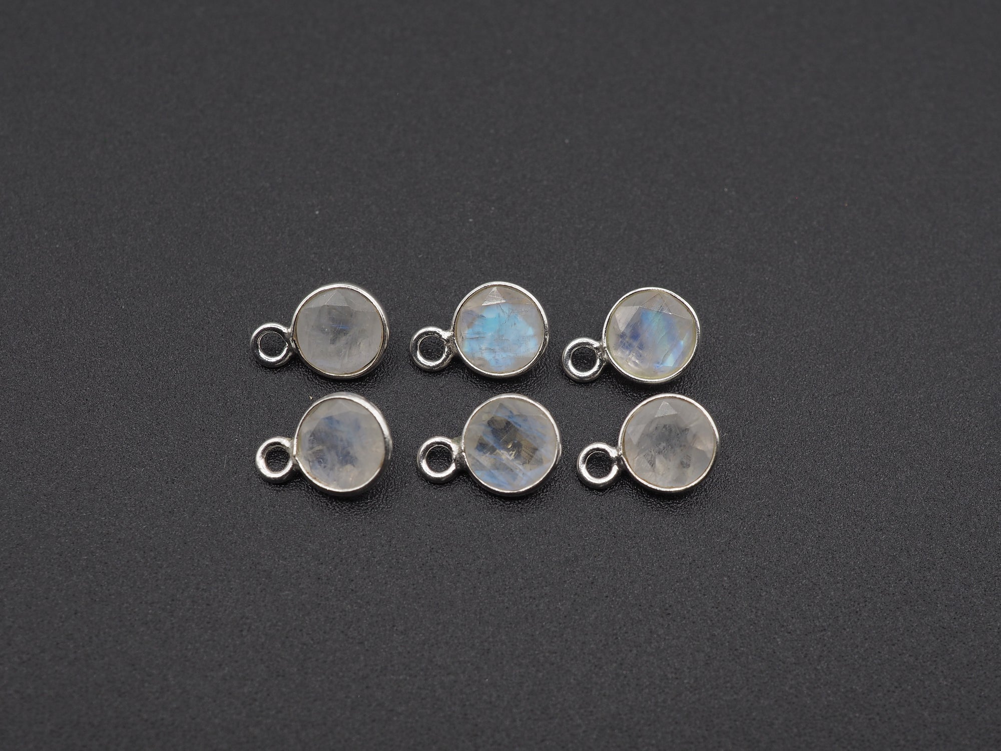 Rainbow Moonstone Silver Bezel 6 mm, Single Connector, Moonstone Connector, (GTG-SBM-8)