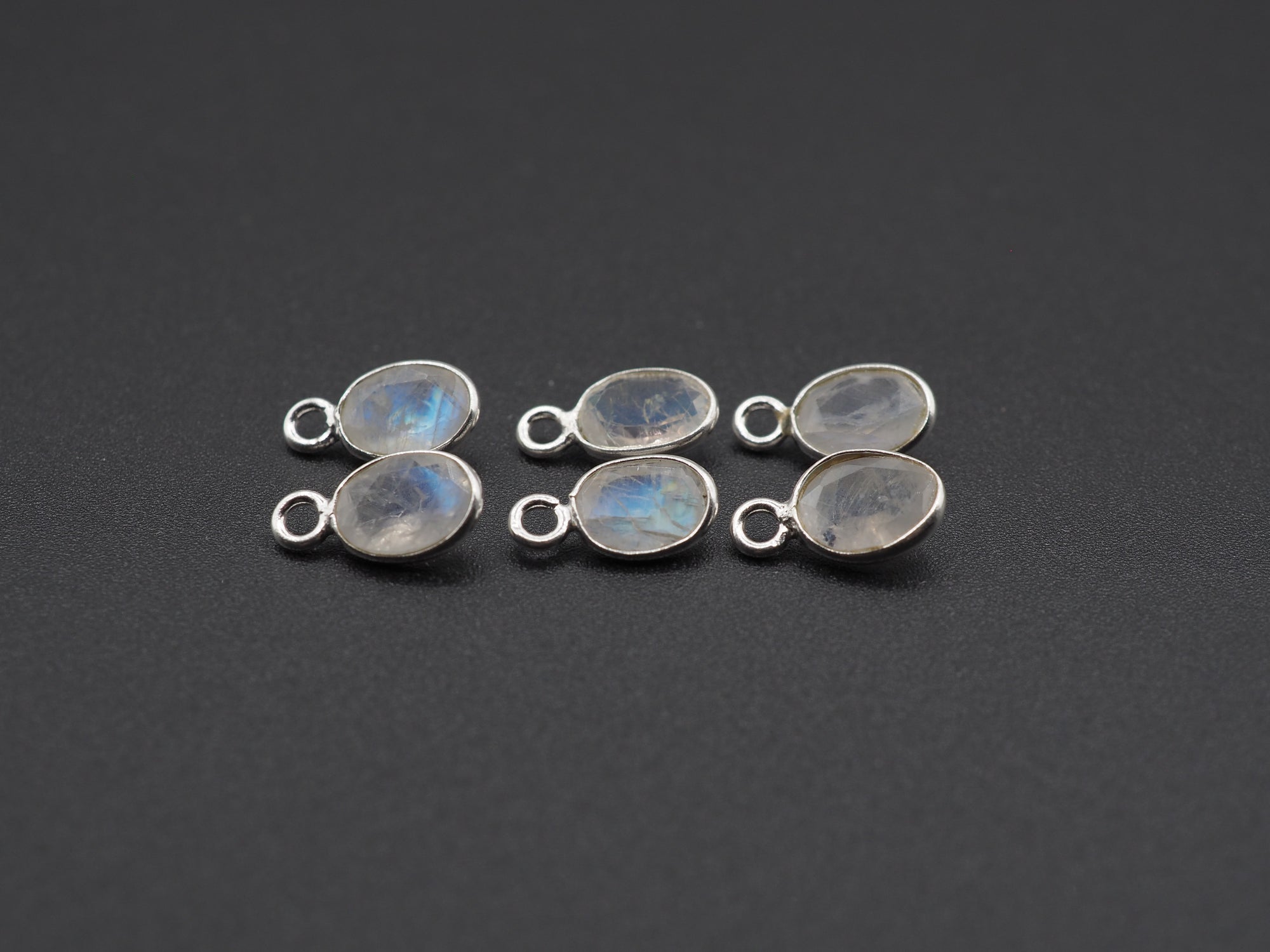 Rainbow Moonstone Silver Bezel 7x5 mm, Single Connector, Moonstone Connector, (GTG-SBM-9)