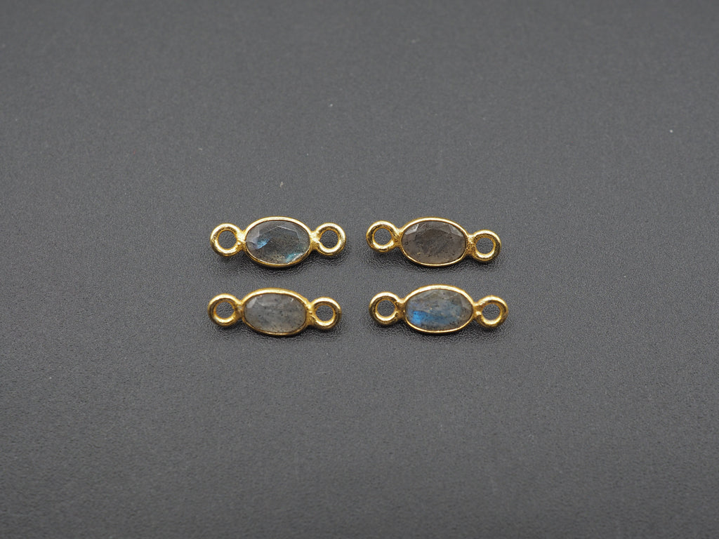 Labradorite 18K Gold Filled Bezel 6x4 mm, Double Connector, Labradorite Charm