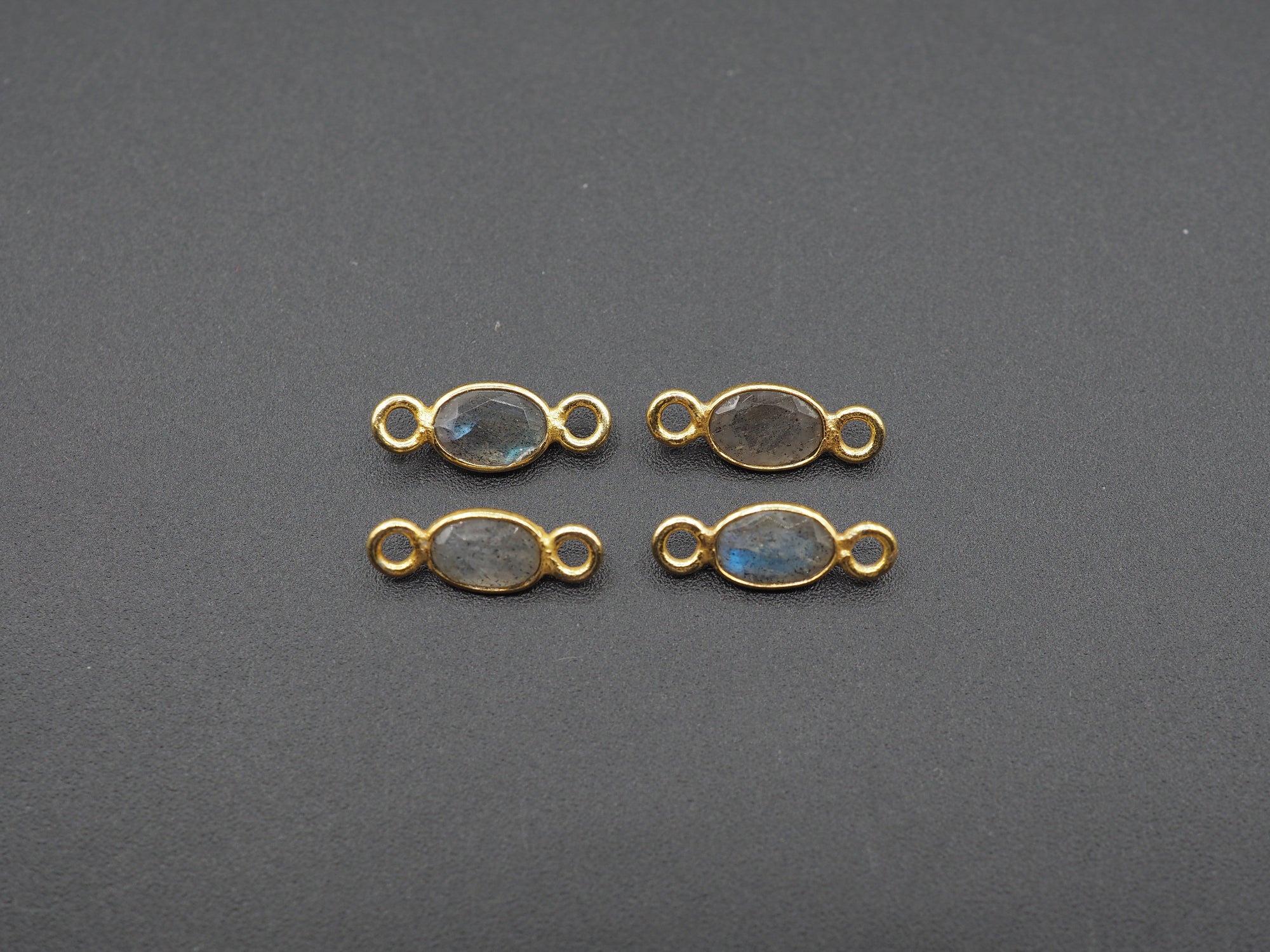 Labradorite 18K Gold Filled Bezel 6x4 mm, Double Connector, Labradorite Charm