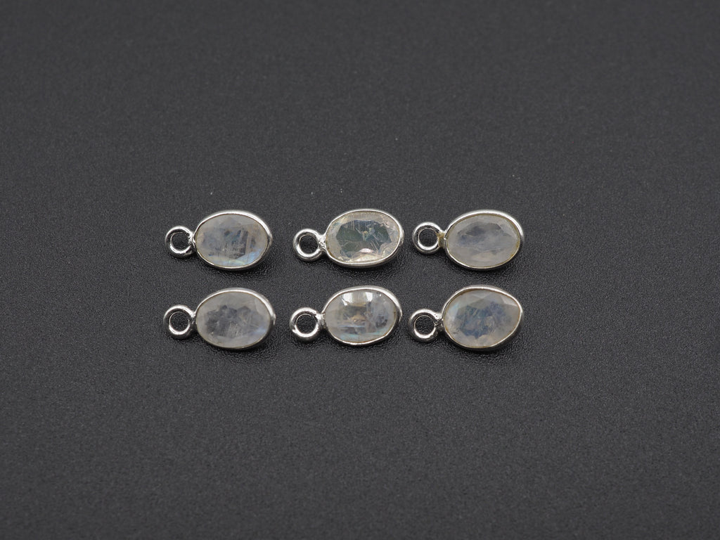 Rainbow Moonstone Silver Bezel 7x5 mm, Single Connector, Moonstone Connector, (GTG-SBM-9)