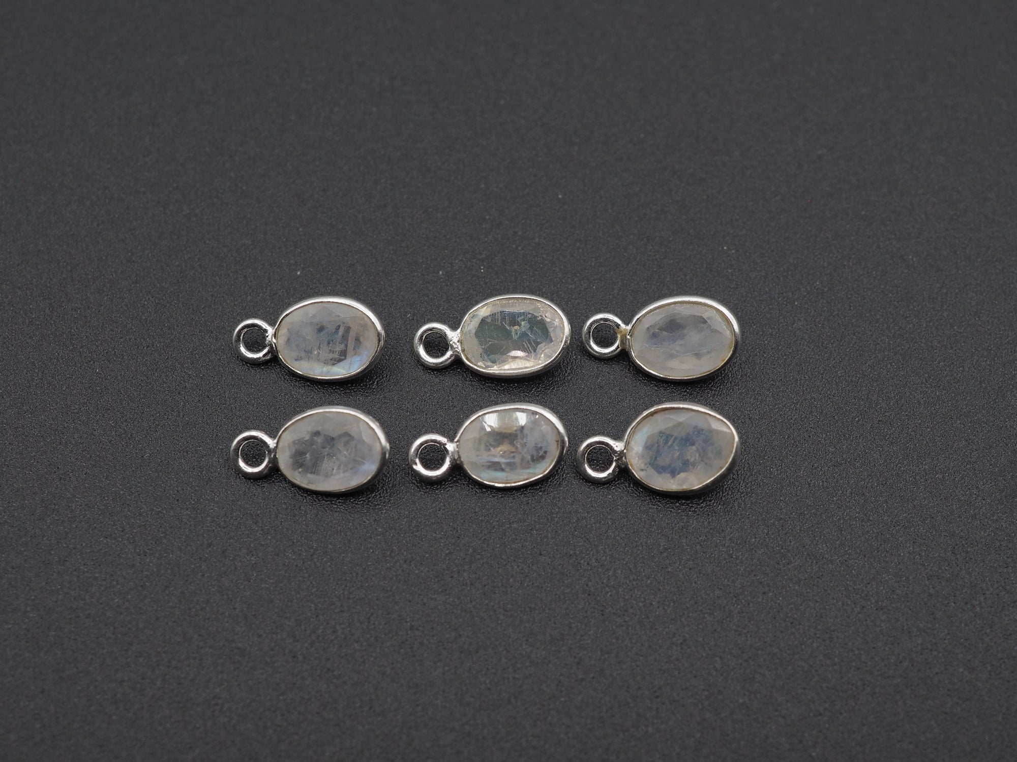 Rainbow Moonstone Silver Bezel 7x5 mm, Single Connector, Moonstone Connector, (GTG-SBM-9)