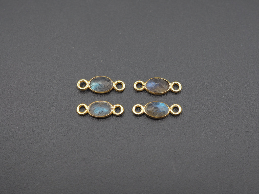 Labradorite 18K Gold Filled Bezel 6x4 mm, Double Connector, Labradorite Charm
