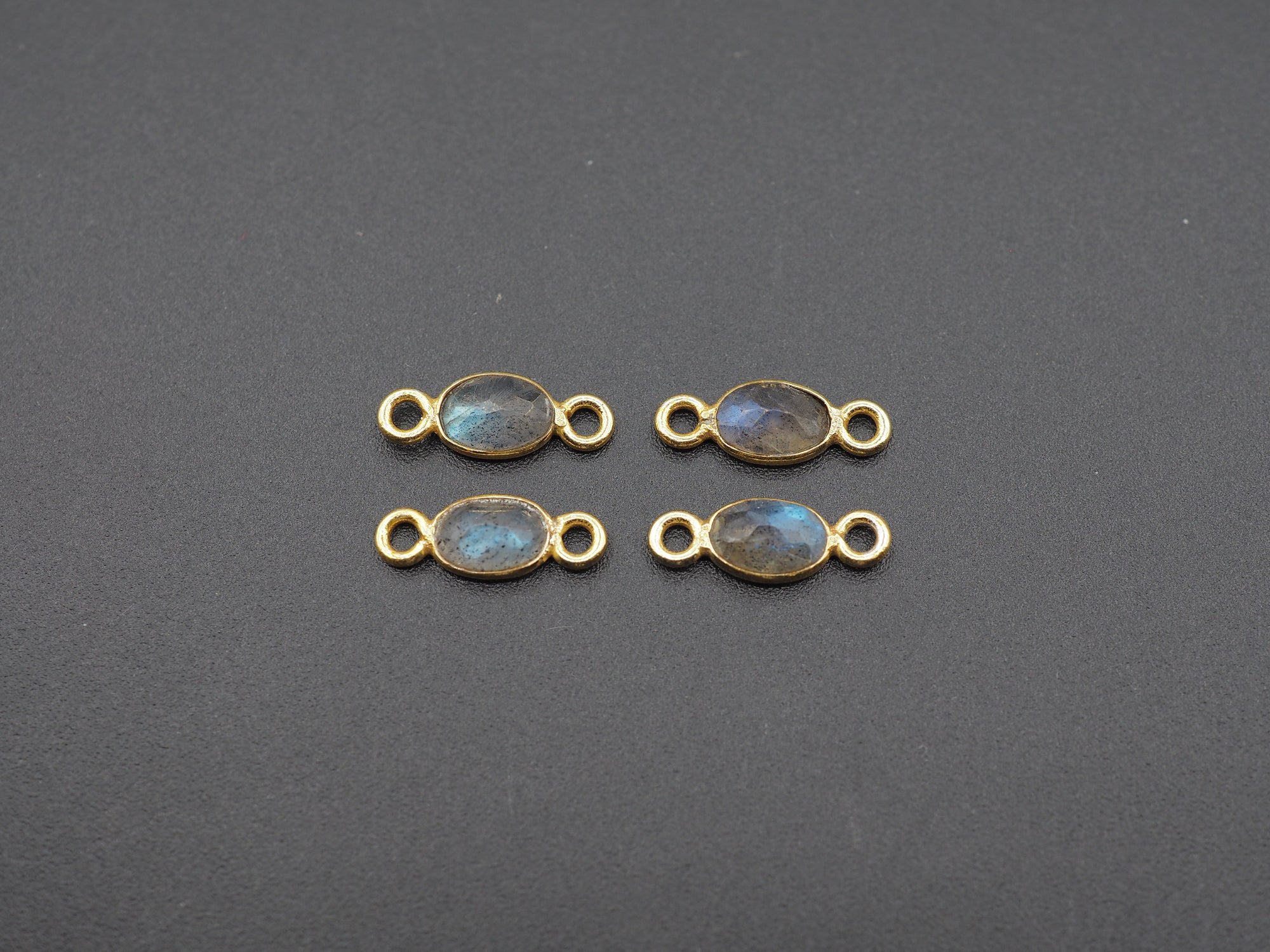 Labradorite 18K Gold Filled Bezel 6x4 mm, Double Connector, Labradorite Charm