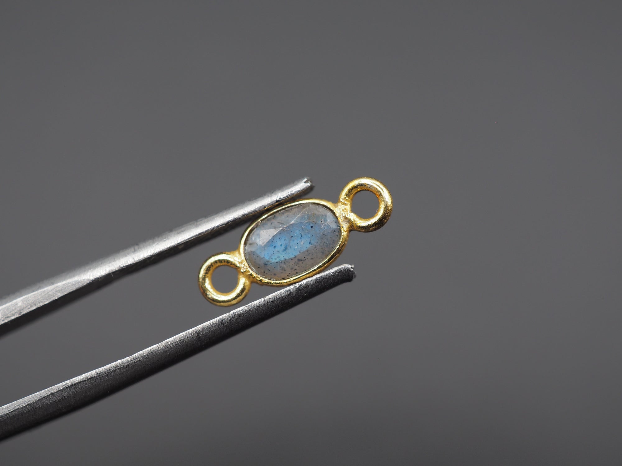 Labradorite 18K Gold Filled Bezel 6x4 mm, Double Connector, Labradorite Charm